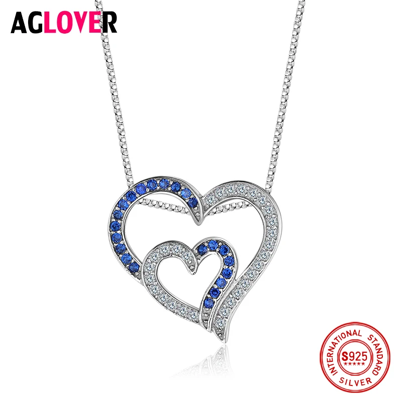 

Original 100% 925 Silver Necklace Valentine's Day Romantic Titanic Heart Pendant Necklaces Heart of the Ocean Collier Jewelry