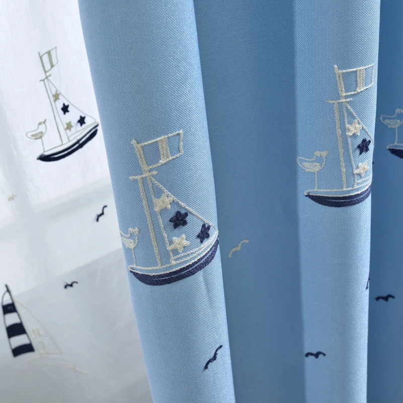 Затемненные синие шторы с рисунком для детей спальни гостиной вышитая парусная