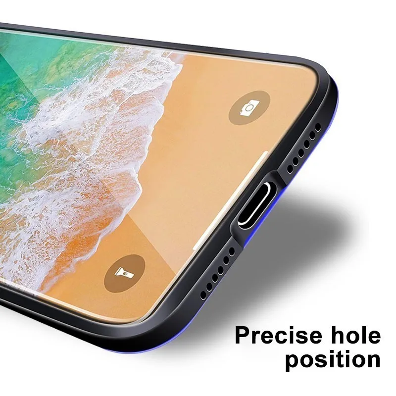 Чехол из закаленного стекла для телефона IPhone XS Max XR 7/8 Plus Цветной глянцевый чехол с