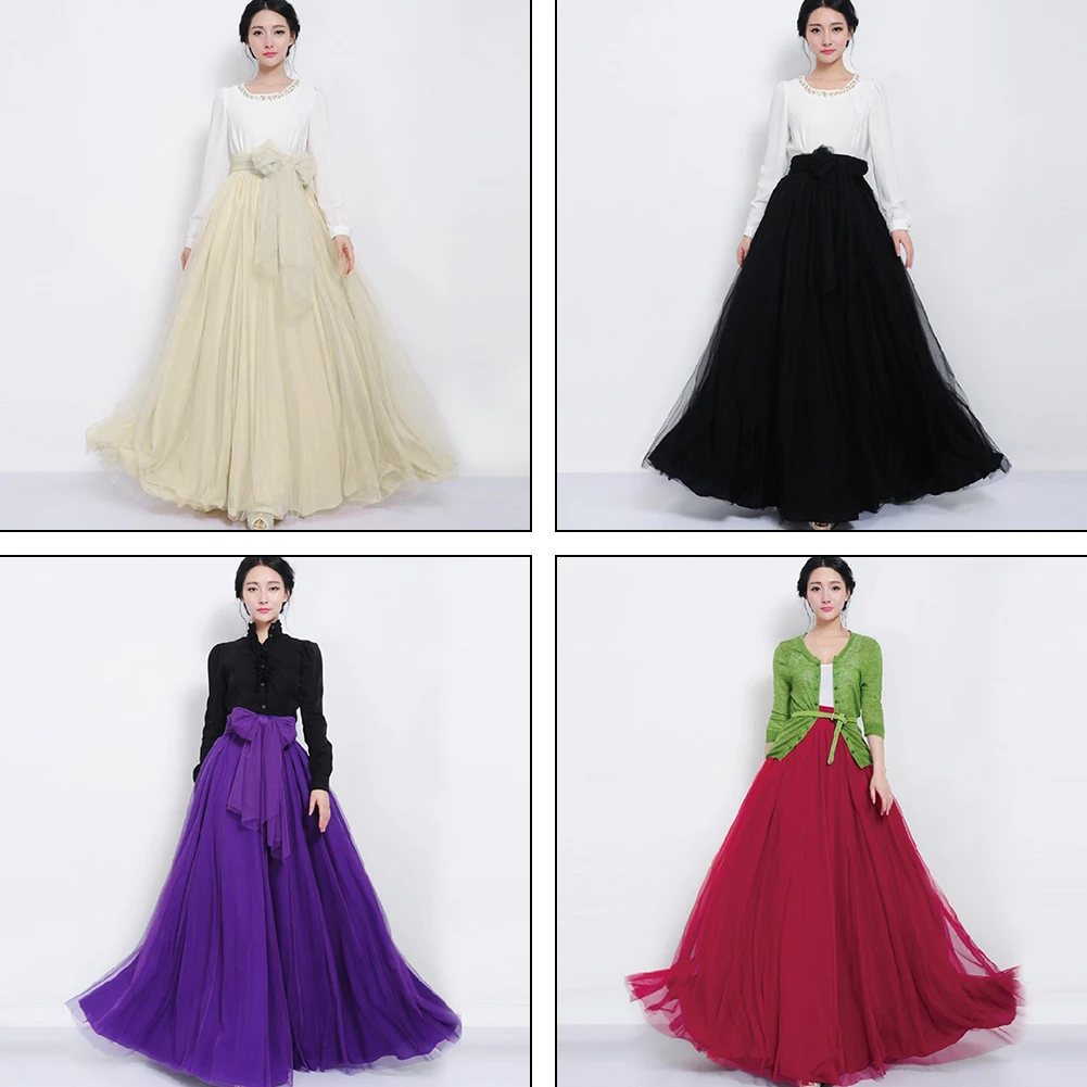 Женская длинная юбка модная сетка с высокой талией макси пузырь сплошной цвет