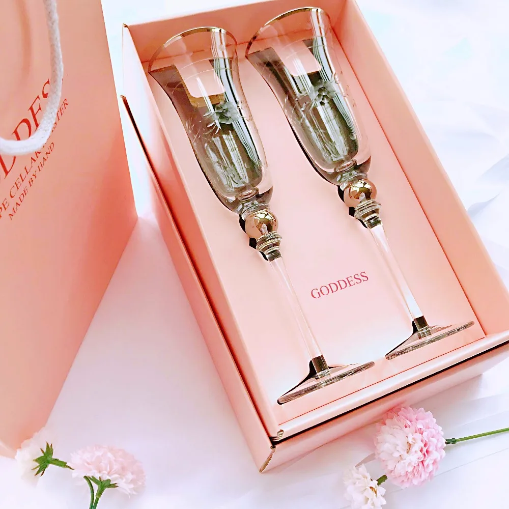 Бокалы ручной работы для вина набор хрустальных бокалов шампанского высокого