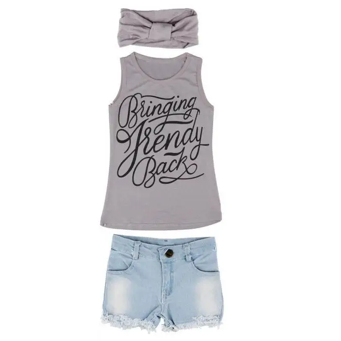 1 комплект жилет + джинсовые шорты шарф|Комплекты одежды для девочек| |