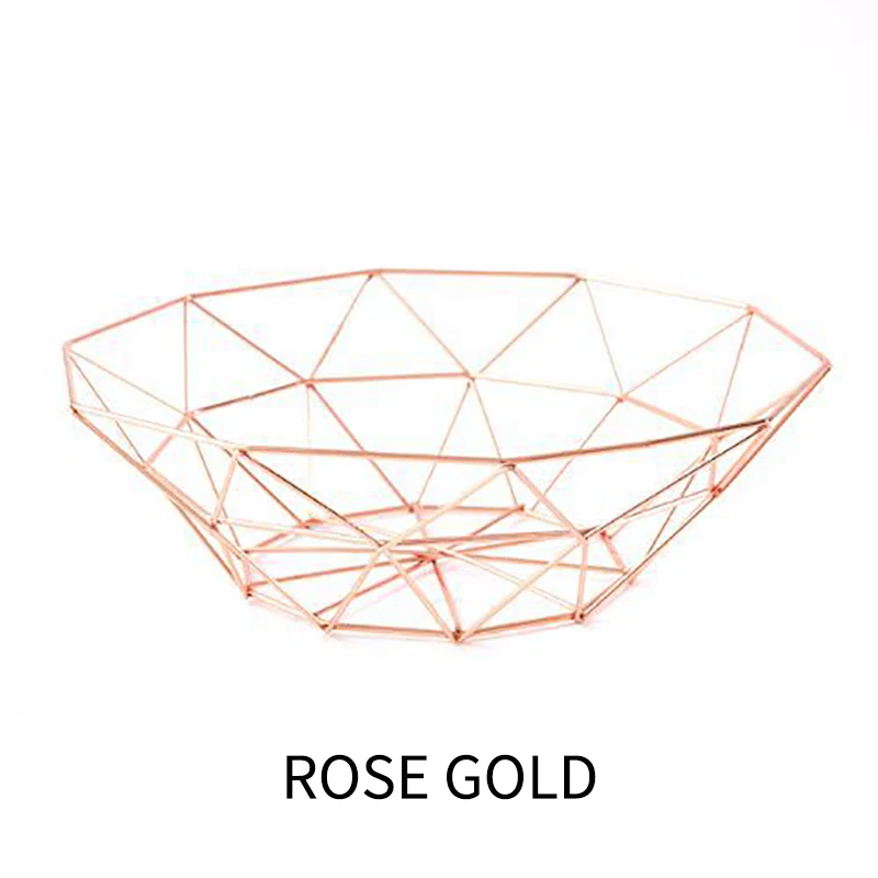 A-Rose gold RUX WORKSHOP креативная Геометрическая корзина для хранения, корзина для фруктов, Европейский кованый железный полый домашнее хранилище корзина, украшение для кухни - Цвет: A-Rose gold