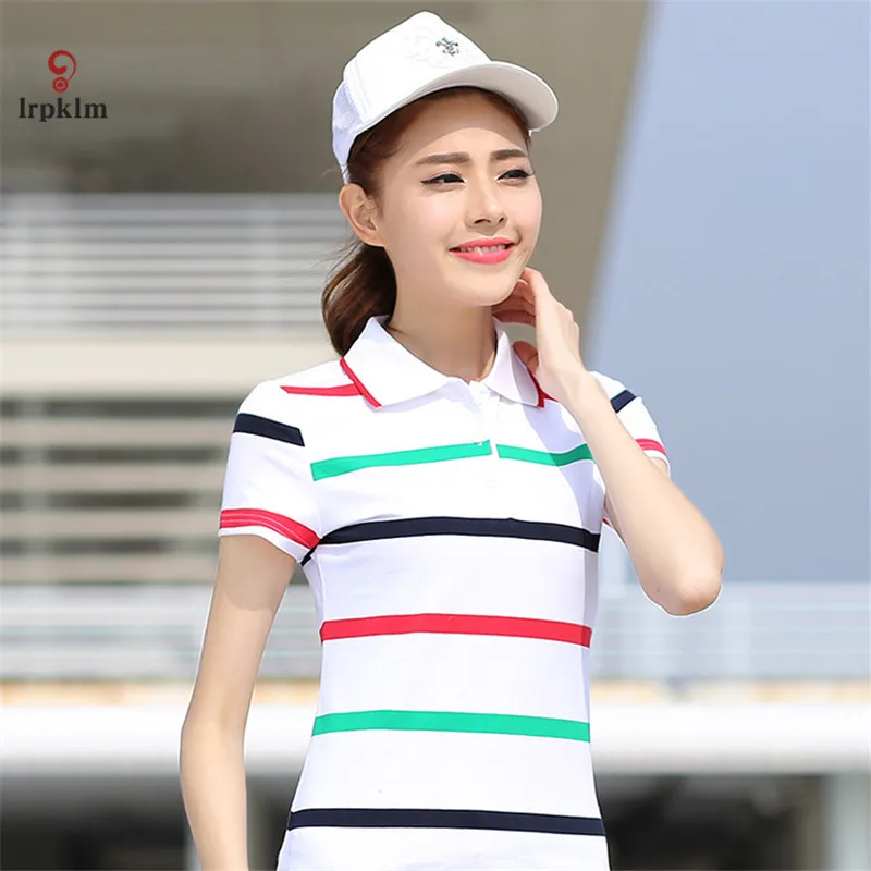 Женская футболка поло с коротким рукавом в полоску большого размера большие