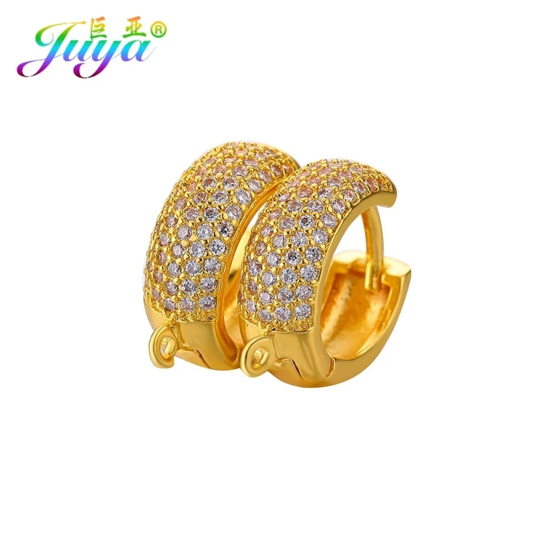 Gold Juya женские свадебные ювелирные изделия компоненты ручной работы кубического циркония серьги крючки и застежки аксессуары для сережек ювелирных изделий - Цвет: Gold