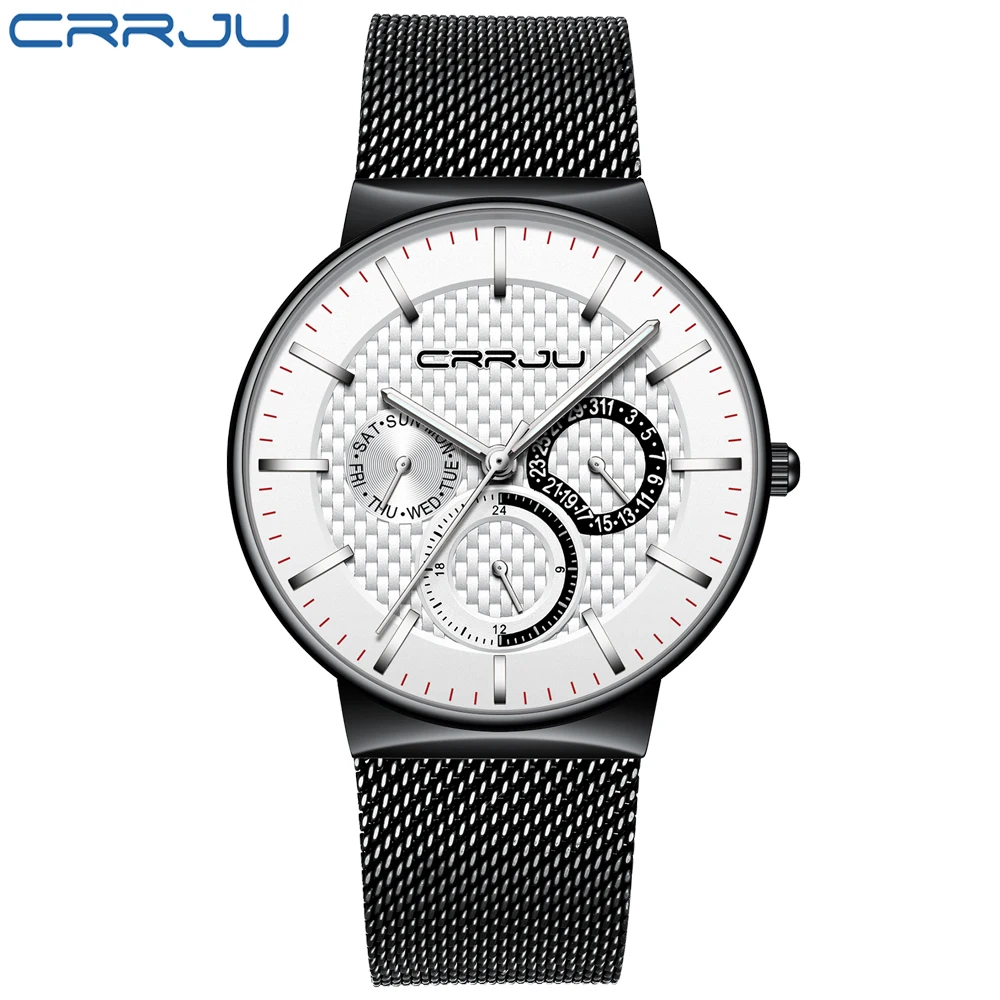 Relogio Masculino CRRJU мужские часы Лидирующий бренд Роскошные ультра-тонкие наручные часы с хронографом спортивные часы erkek saati reloj hombre