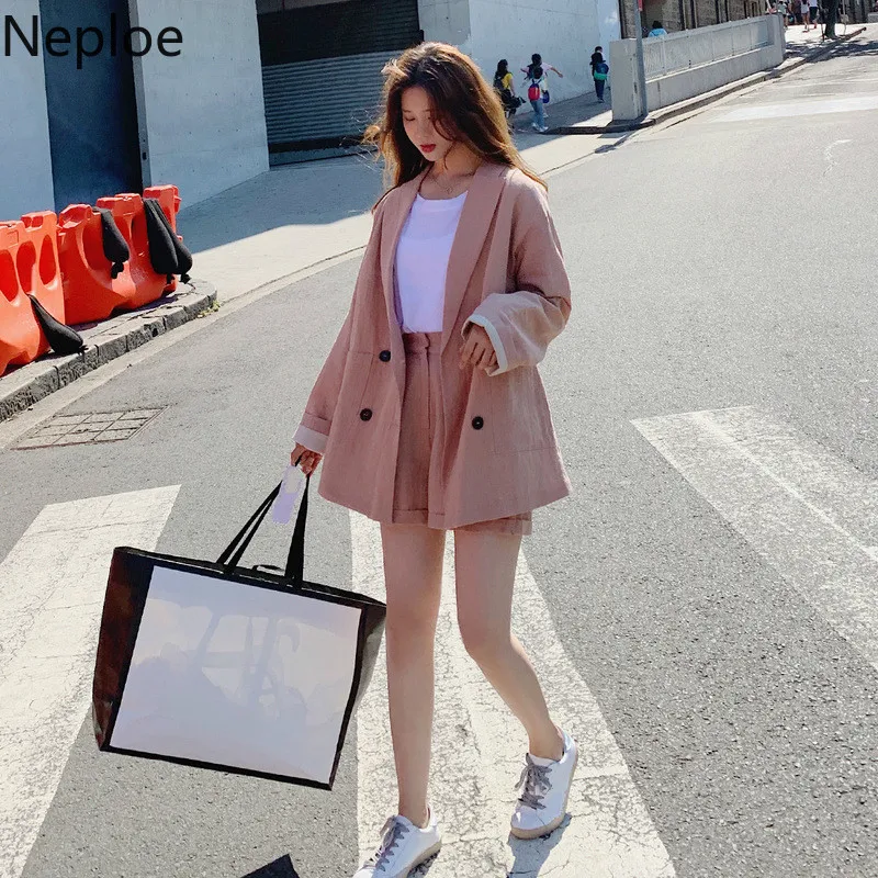Neploe Женский комплект 2 шт. летний корейский двубортный блейзер с длинными
