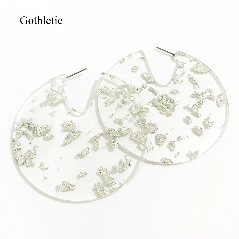 Gothletic золото/серебро Цвет Фольга ясные акриловые серьги 60/70 мм круглый геометрический Смола уксусной кислоты Серьги Bijoux(украшения своими руками) E038