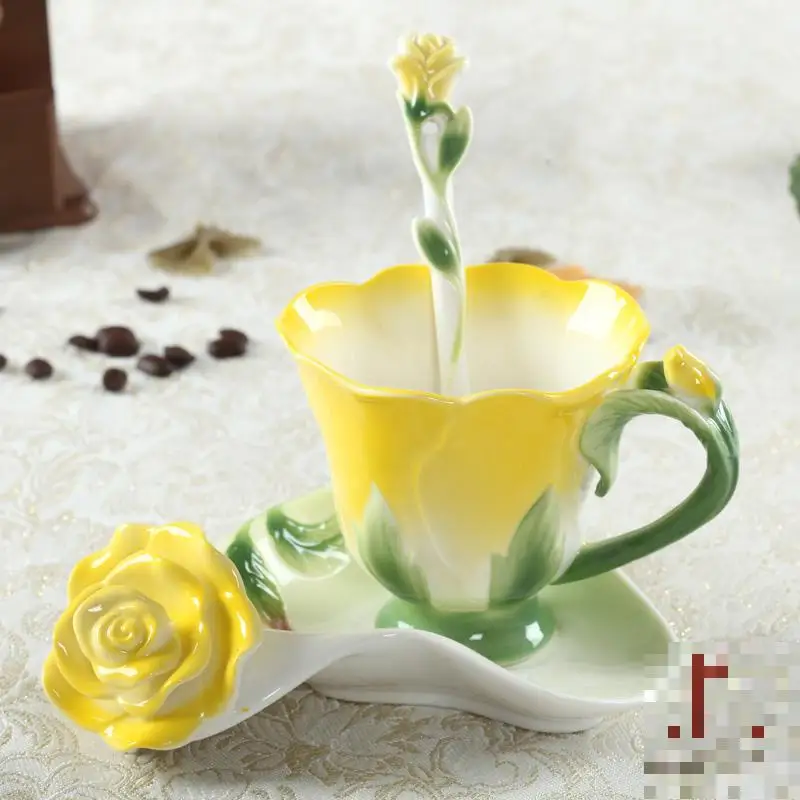 3D эмаль керамическая кофейная чашка блюдце набор Европейский стиль Костяной