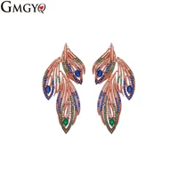 gmgyq luxury jewelry female cubic zirconia tree leaf shaped earrings for female bohemian geometric earrings gifts