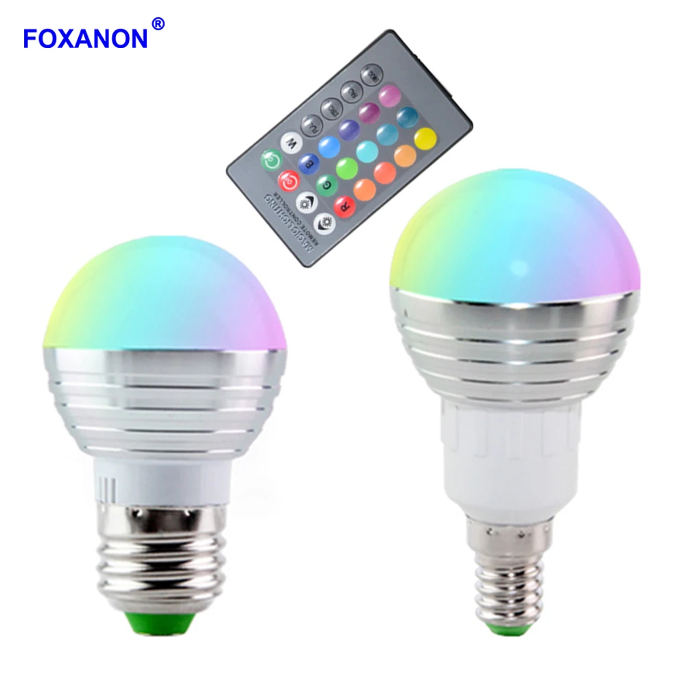 Foxanon Светодиодная лампа E27 E14 RGB 5 Вт с 24 клавишами пульт дистанционного управления