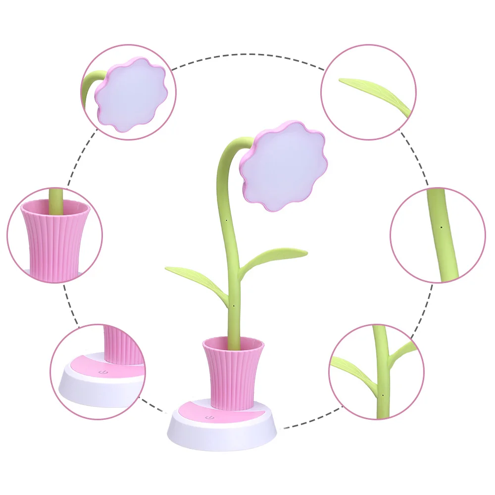 

LED Desk Lamp Touch Control Dimming Light Flexible USB Rechargeable Kids Studying lamps with Pencil Holder Flower Plant Brid