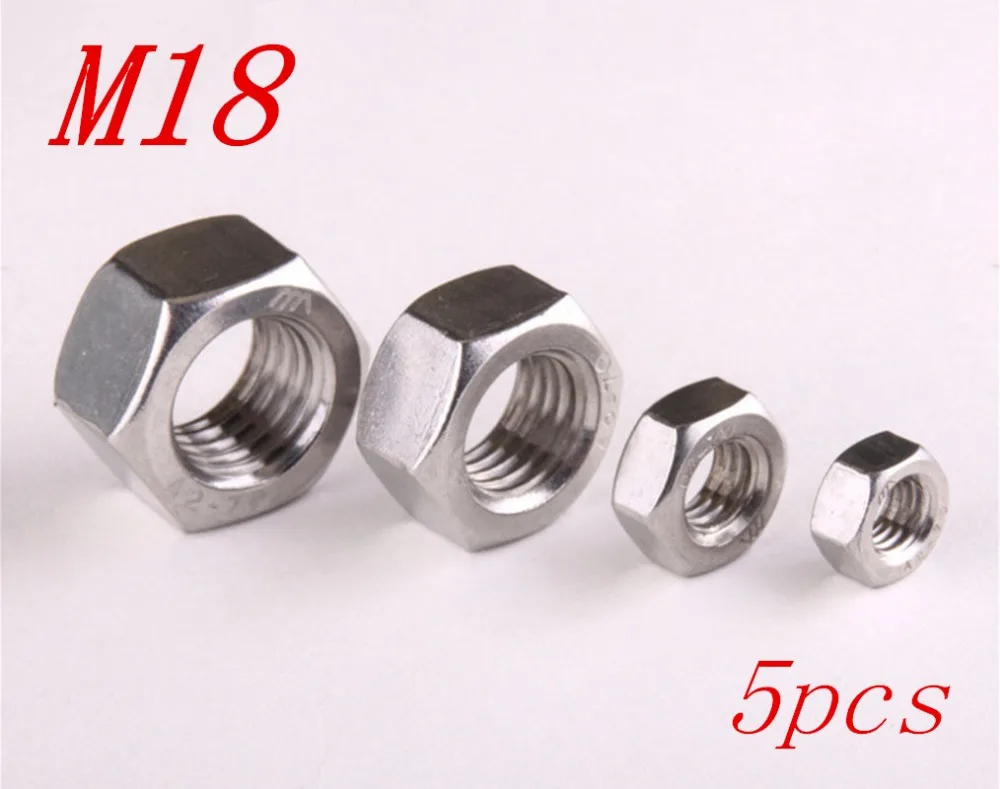

5 шт./лот Бесплатная доставка Метрическая резьба M18 304 шестигранные гайки из нержавеющей стали винтовые гайки шестигранные гайки