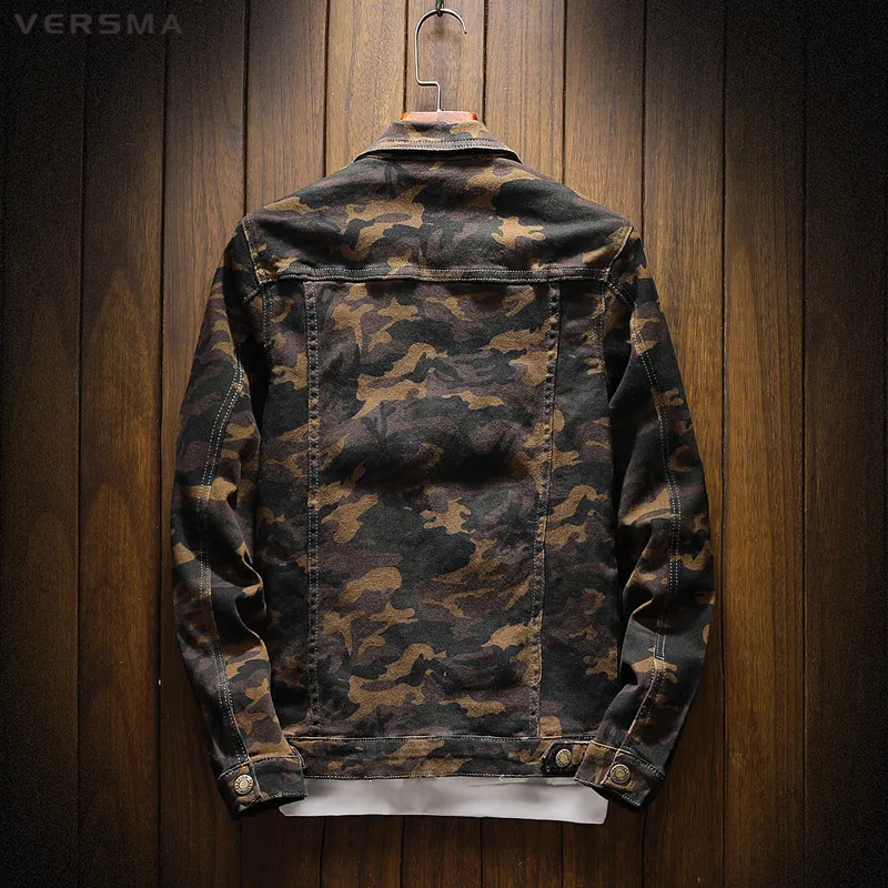 Модная повседневная мужская джинсовая рубашка VERSMA, мужская рубашка Camisa Chemise в Военном Стиле, камуфляжная рубашка, Мужская джинсовая куртка с длинным рукавом, 5XL