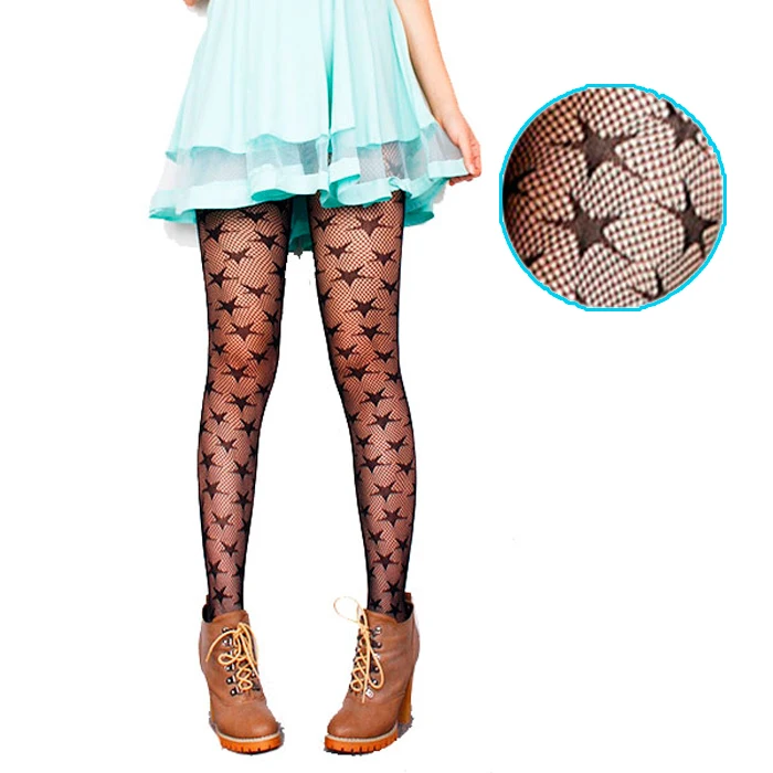 Limsishniw/Колготки со звездами женские современные черные сексуальные ажурные