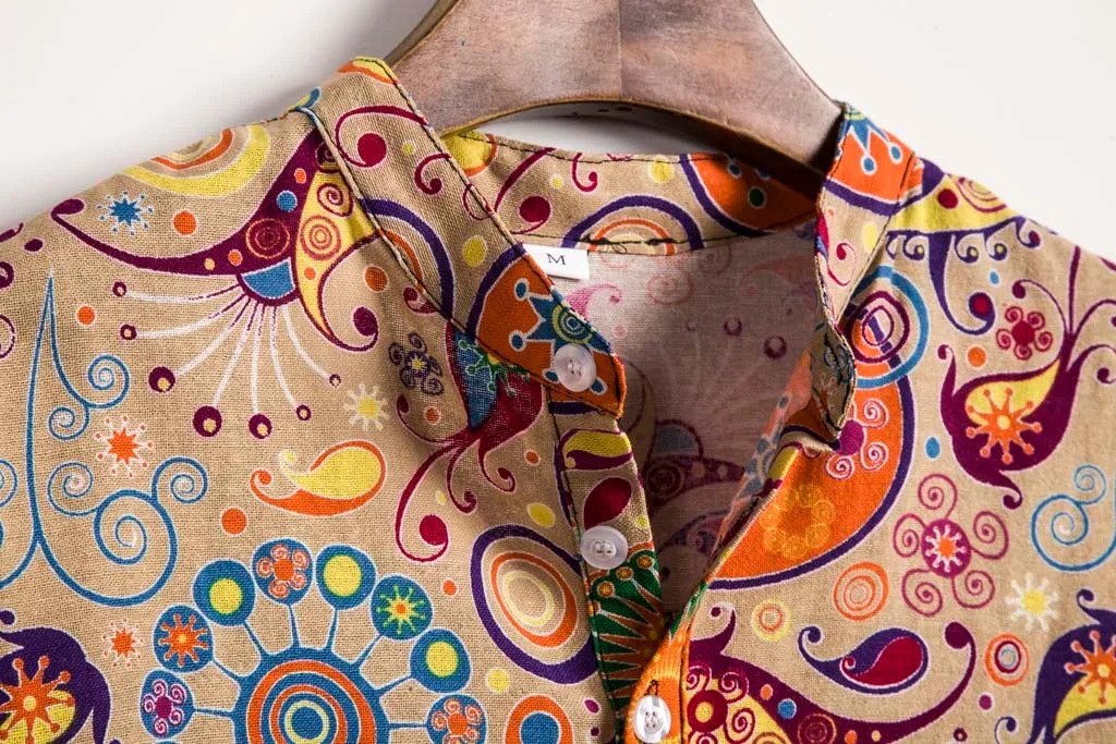 Мужские этнические льняные повседневные Camisa Masculina пляжные рубашки с принтом