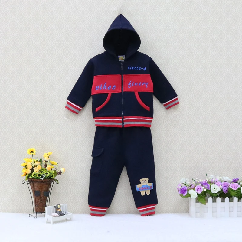 

Baby Thick Winter Hoodie Long Sleeve Zipper Blouse+Elastic Waist Pants 2 pcs/lot Clothes for Boys Fleece Children Fleece suits