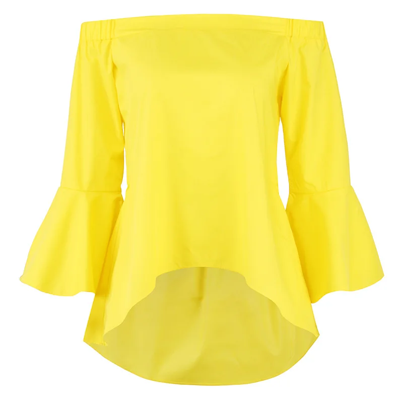 Spring Women Open Back Blouses Shirt Summer Off Shoulder Long Bell Sleeve Blouse Tops Causal Chiffon Blusas Female WS7502S |