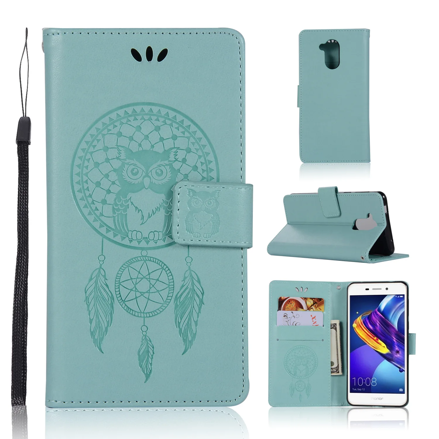 Роскошные сова печатных Wallet Coque для huawei Honor 6C тиснением кожаный бумажник Магнит