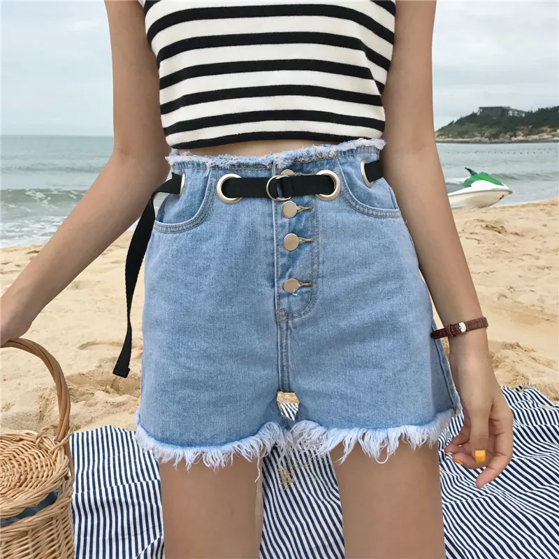 Джинсовые шорты для женщин лето 2018 свободные джинсы с высокой посадкой на