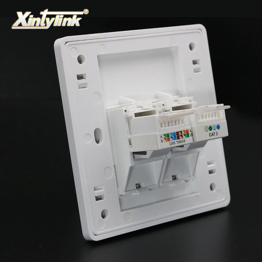 Фото Модульная Телефонная настенная панель xintylink rj11, rj45, cat5e, cat6, 2 порта Keystone настенная передняя панель, 86 мм №1