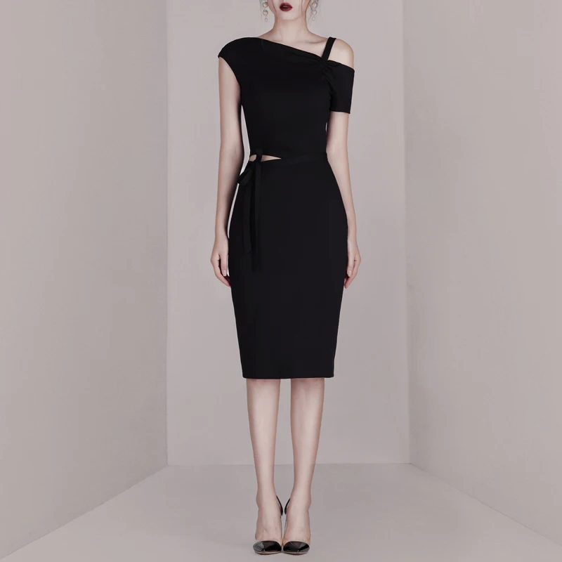 INDRESSME Новое асимметричное платье миди с вырезом на плечах и шнуровкой