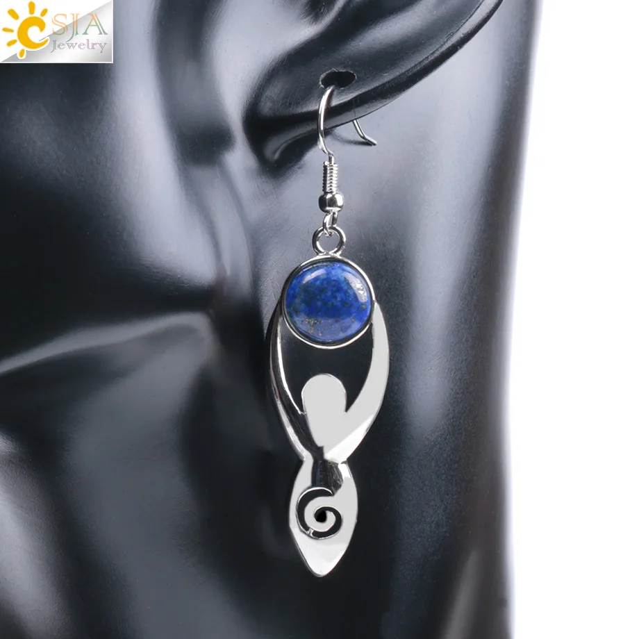 Lapis Lazuli CSJA натуральный камень серьги розовый кварц Висячие серьги ювелирные изделия тигровый глаз зеленый авантюрин черный кристалл оникс круглый шарик девушка F061 - Окраска металла: Lapis Lazuli