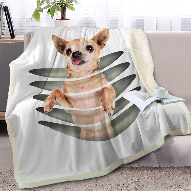 BlessLiving Standing Dog Throw Blanket on Bed 3D Animal Plush Sherpa Blanket Pet Bulldog Bedspreads White Thin Quilt 150cmx200cm 2