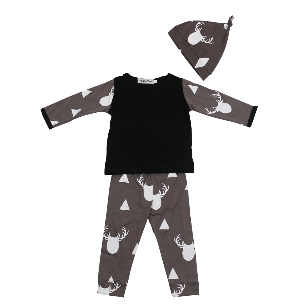 Осень 2019 Одежда для новорожденных мальчиков и девочек футболка + штаны шапка 3