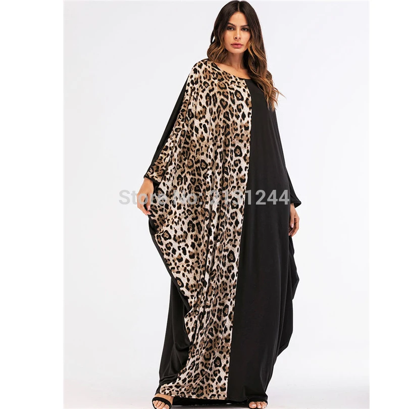 Повседневное леопардовое мусульманское платье макси abaya хлопок Eid свободные