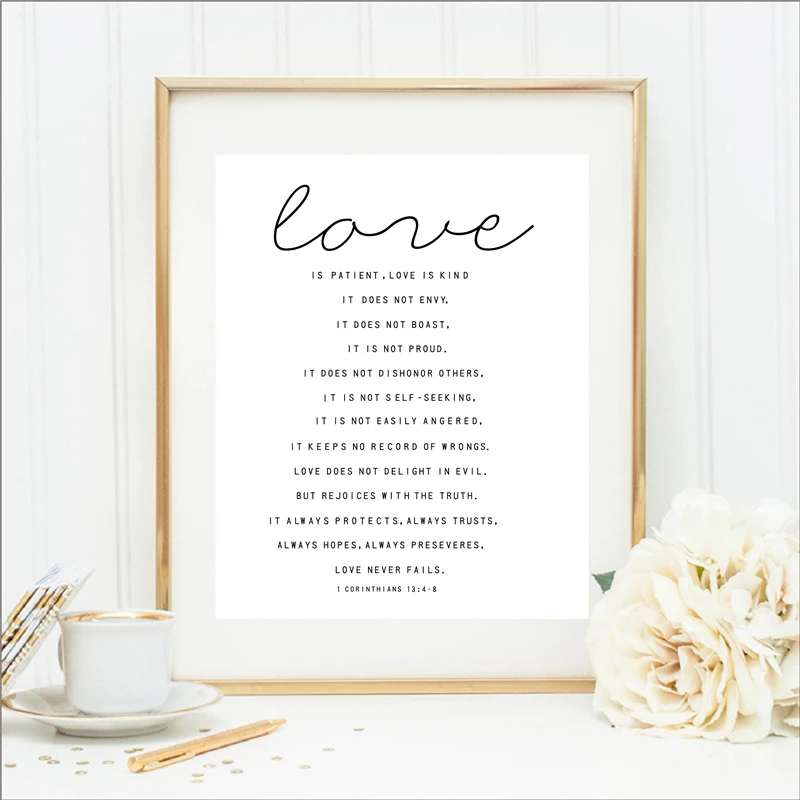 Постер Love is Patient Kind с принтом для дома гостиной Библейский стих настенная