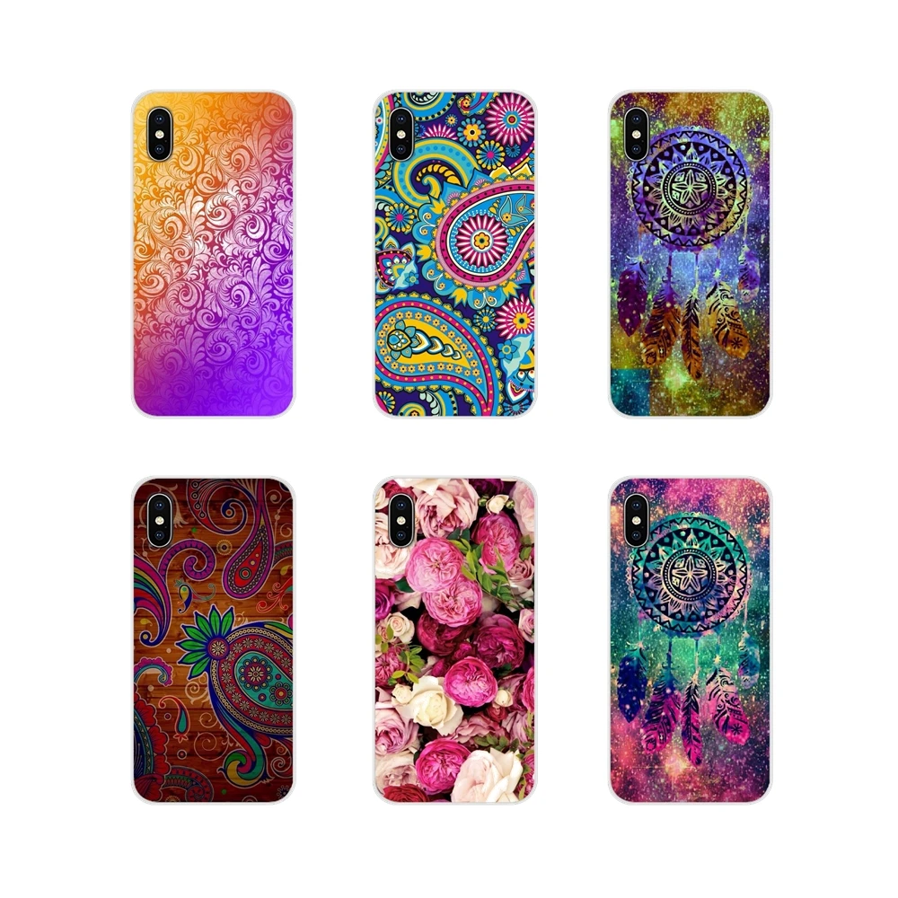 Цветные чехлы из ТПУ с цветочным узором и рисунком Пейсли Мандала хна для Apple iPhone X