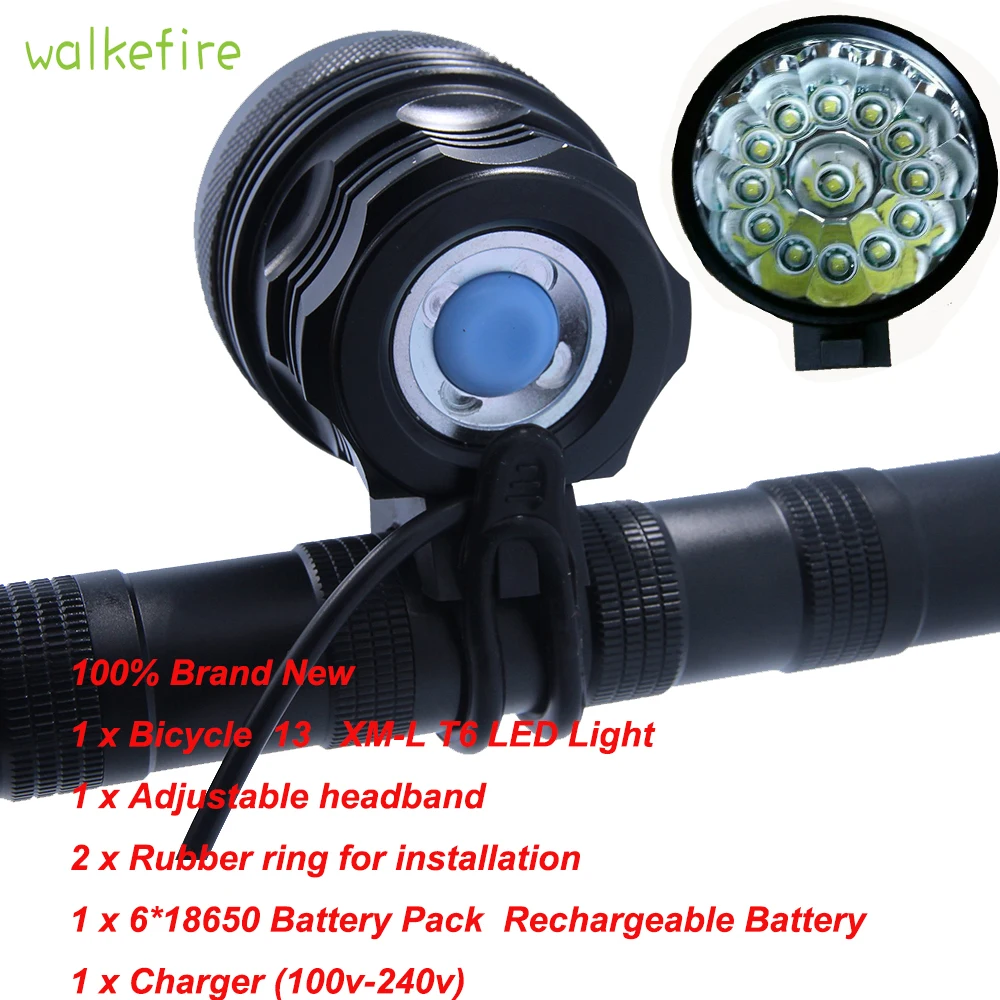 3 вида цветов Walkifre High Lumens 13 x XML T6 светодиодный перезаряжаемый велосипедный фонарь