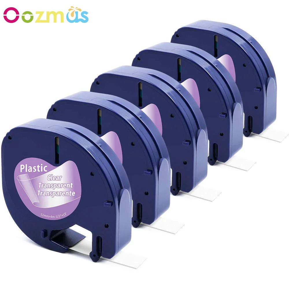 5 шт. пластиковые этикетки Dymo Letratag 12 мм черные на прозрачных лентах letratag LT 12267 для