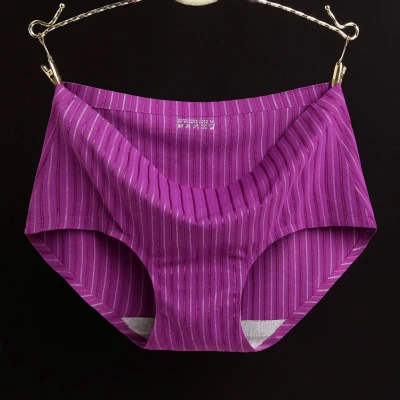 Purple Кусок бесшовного ледяного шелка Женское нижнее белье в полоску большого размера сексуальное нижнее белье средней талии из чистого хлопка женские трусики - Цвет: Purple