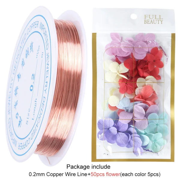 02 Copper Wire 50 шт., сушеные цветы для ногтей, летние, настоящая Гортензия, 3d, для украшения ногтей, наклейки, наклейки для маникюра, амулеты, УФ-гель, ювелирное изделие, советы CH980 - Цвет: 02 Copper Wire
