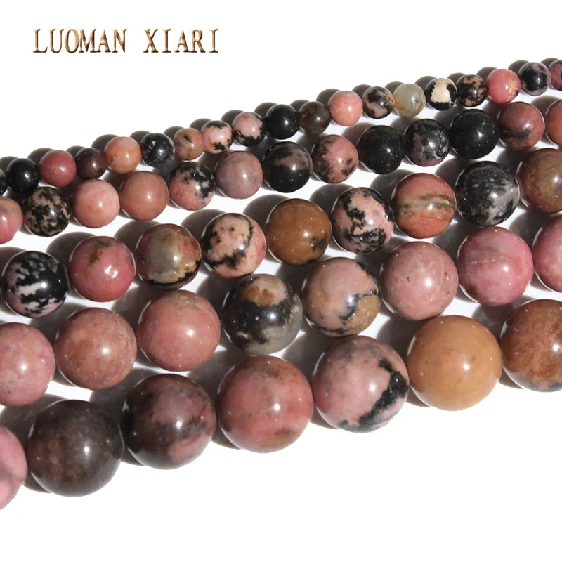 Wholesale Natural Black Line Rhodochrosite Stone Beads For Jewelry Making Pink DIY Bracelet Necklace 4/6/8/10/12 mm Strand 15'' |