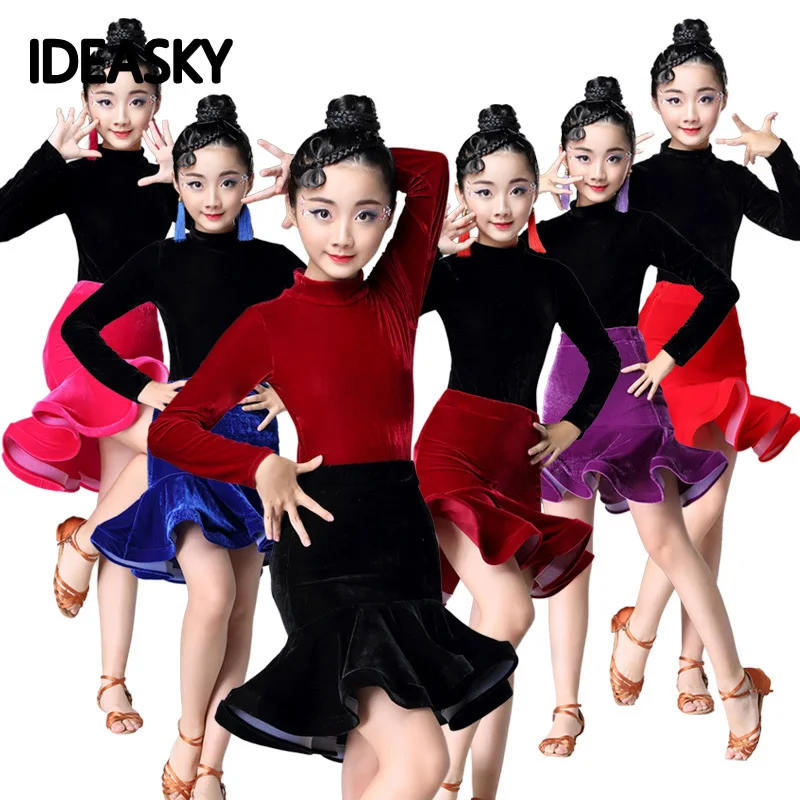 Бархатная юбка-топ с длинными рукавами для девочек Детская одежда