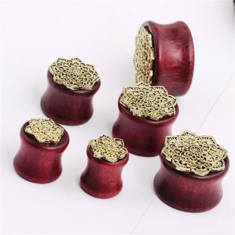 New Hot Wood Retro Flowers Ear Gauges Stretched Fashion Plugs Tunnels Women Men Body Piercing Jewelry GIfts Summer Style | Украшения и