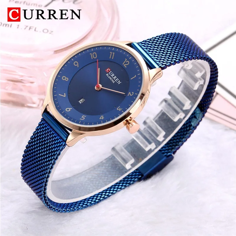Blue CURREN часы женские модные синие Кварцевые женские раскошный ремешок для часов повседневные водонепроницаемые наручные часы женские часы подарок для жены - Цвет: Blue