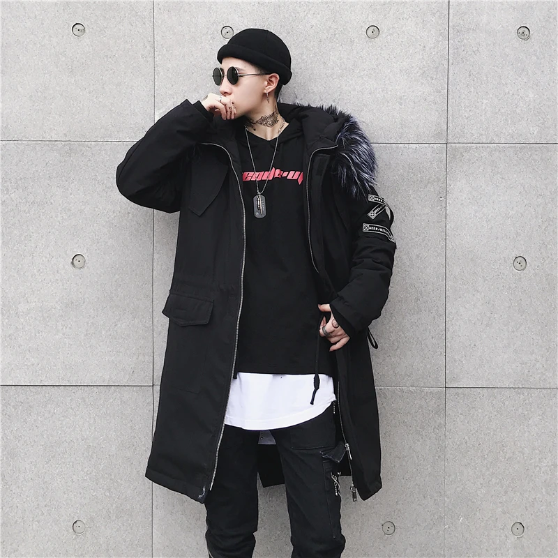 Уличная черная длинная зимняя куртка с капюшоном 2019 Мужская парка мужская
