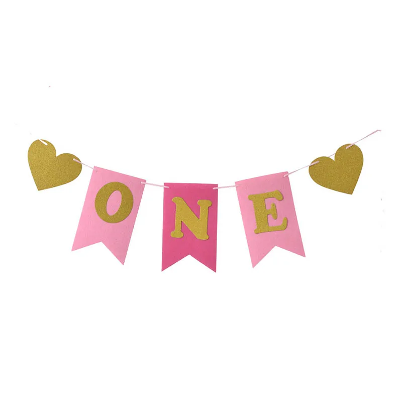 JM092-pink Gala-zone розовая серия лента баннер 1-й день рождения ребенка душ флаг стул Детская гирлянда для девочки конфеты бар украшения - Цвет: JM092-pink