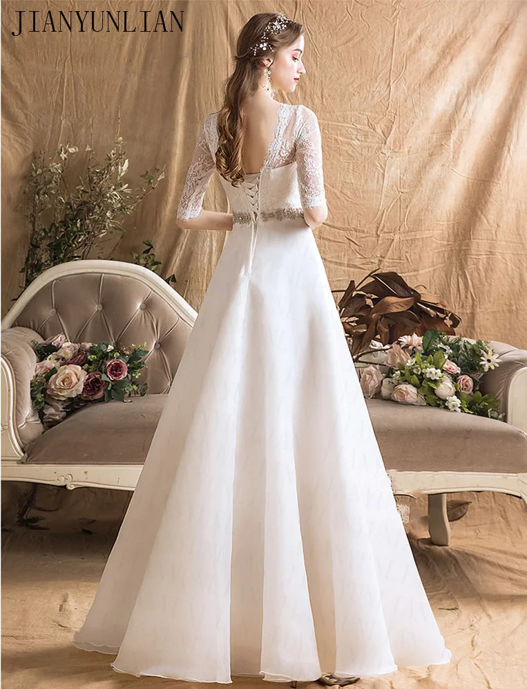 Free Shipping Lace Wedding Dresses Half Sleeve 2019 Plus Size Vintage Belt Bridal Gowns Organza Real Phot | Свадьбы и торжества