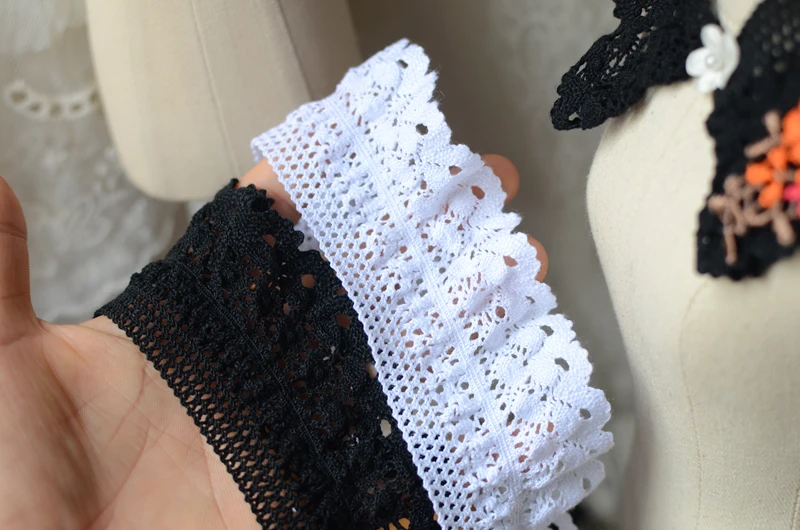 5 м/лот Высокое качество Черный Белый стрейч кружева 4 см широкий хлопок кружевной