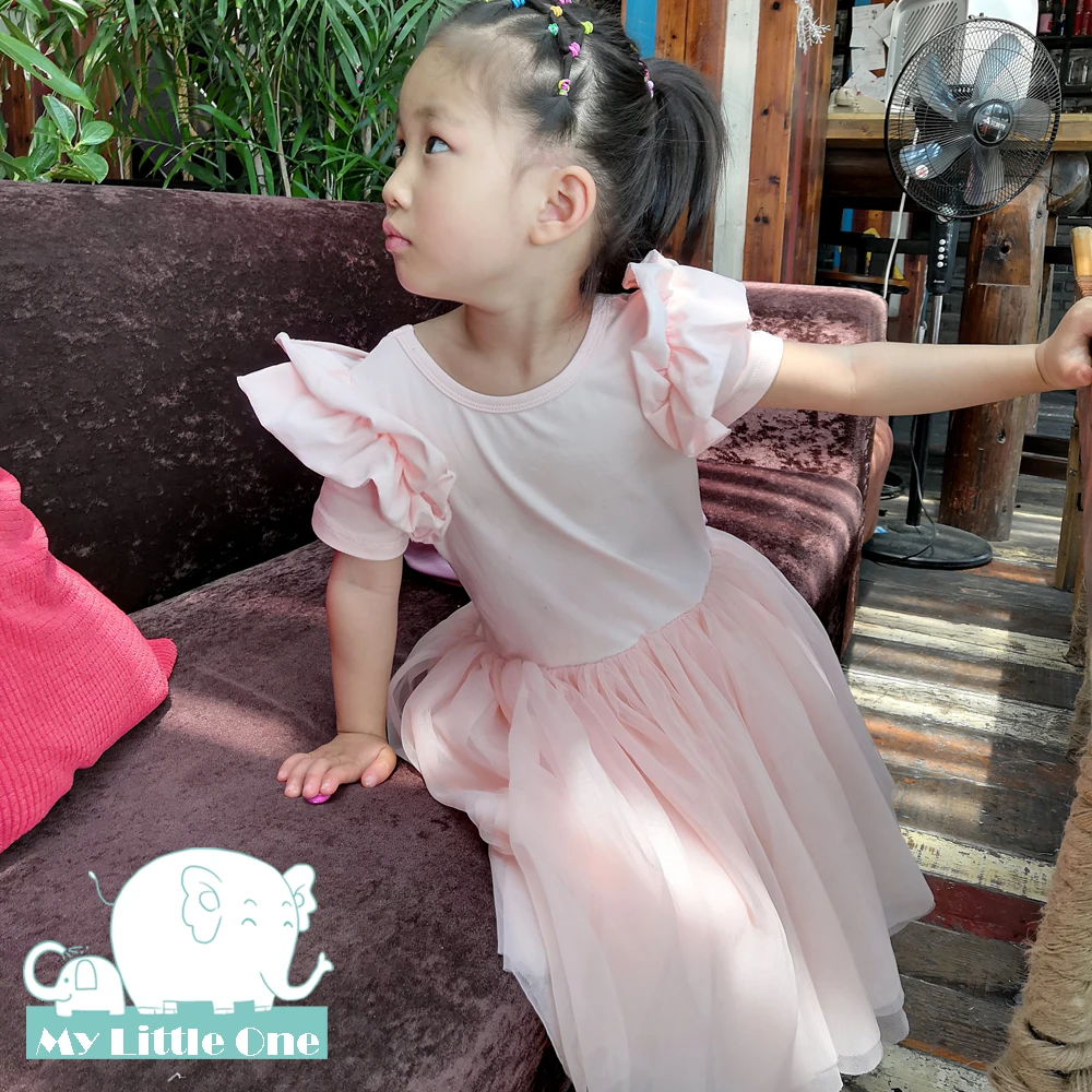 MyLittleOne трикотажное Хлопковое платье с коротким рукавом и дизайном сзади из тюля |