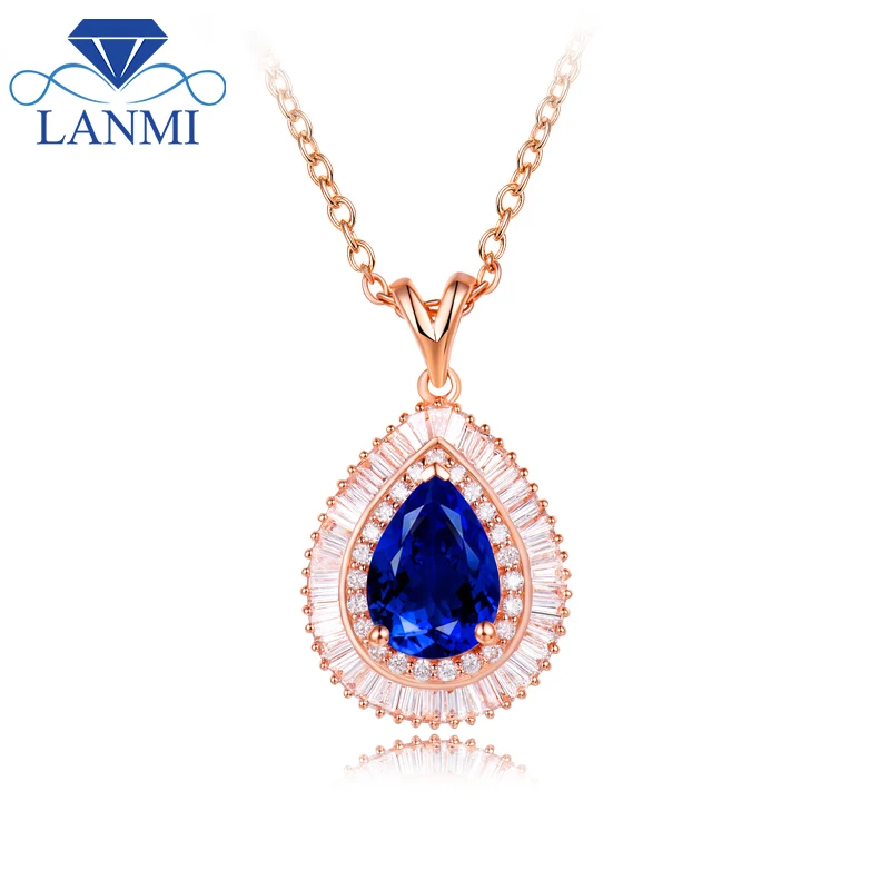 Цепочка с подвеской из натурального танзанита под розовое золото 18 карат|tanzanite