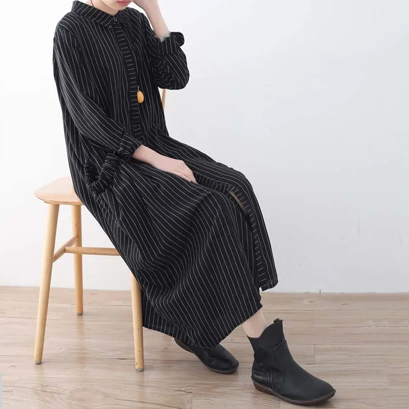 Женское платье CHICEVER Повседневное в полоску с длинным рукавом и большими