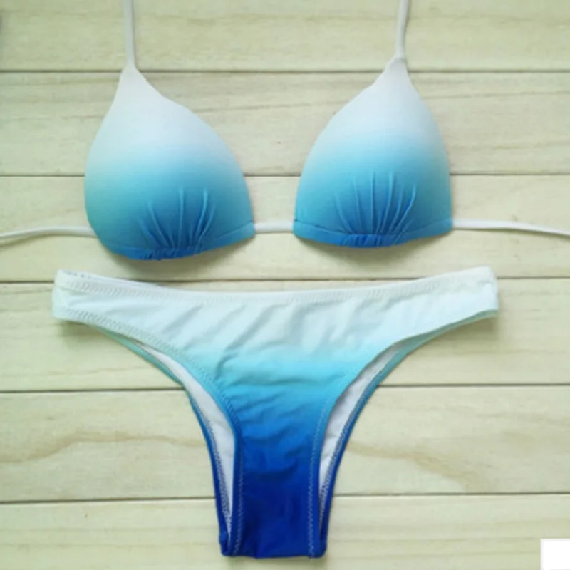 Новый тренд женский сексуальный бикини купальник голубой белый градиент