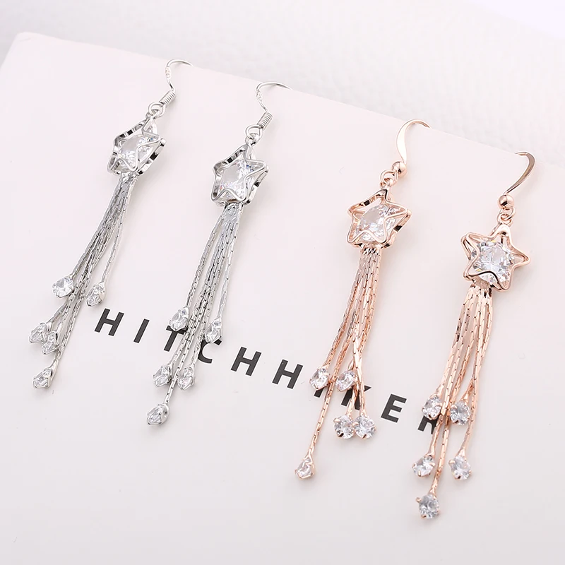 Серьги-подвески boucle d'oreille из розового золота со звездой модные длинные серьги с