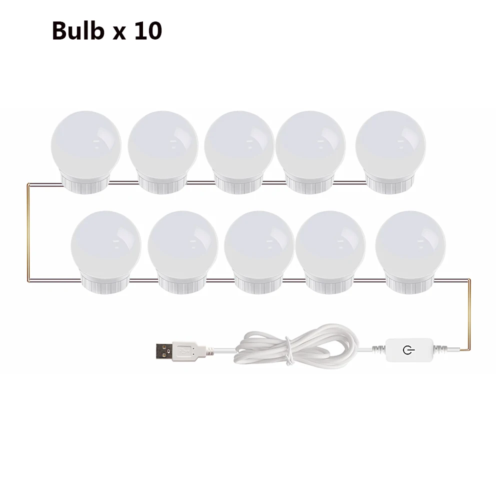 10 Bulbs Hollywood Vanity Mirror Lights Dressing Table Makeup Lighting USB Adapter LED Vanity Light with Dimmable Light Bulb for Bathroom - Испускаемый цвет: 10 Bulbs